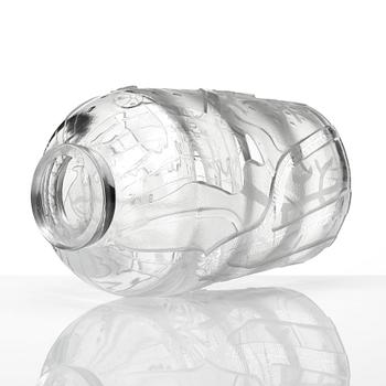 Sven Erik Skawonius, a blasted and cut clear glass vase, Kosta glassworks, Sweden 1934.