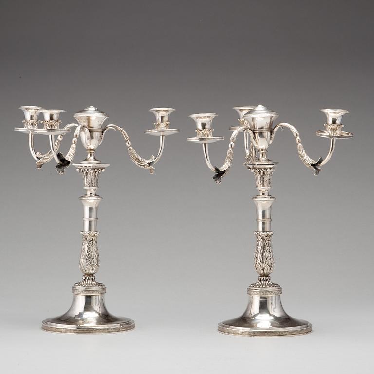 A pair of German 19th century silver candelabra, unidentified makers mark, Frankfurt.