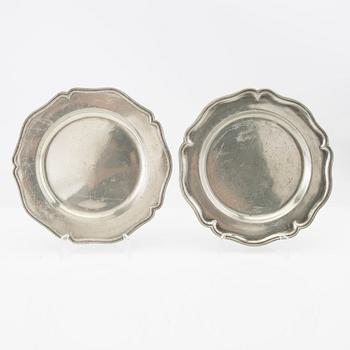 Plates, 5 pcs, Rococo, second half of the 18th century, pewter.