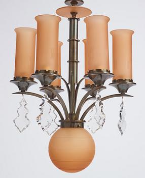 Harald Notini, a pair of chandeliers model "10027", Arvid Böhlmarks Lampfabrik, Stockholm 1930s.