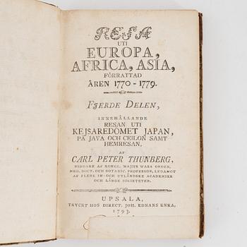 Books, four volumes,  Carl Peter Thunberg, Resa uti Europa, Africa, Asia 1770-1779. I-IV.