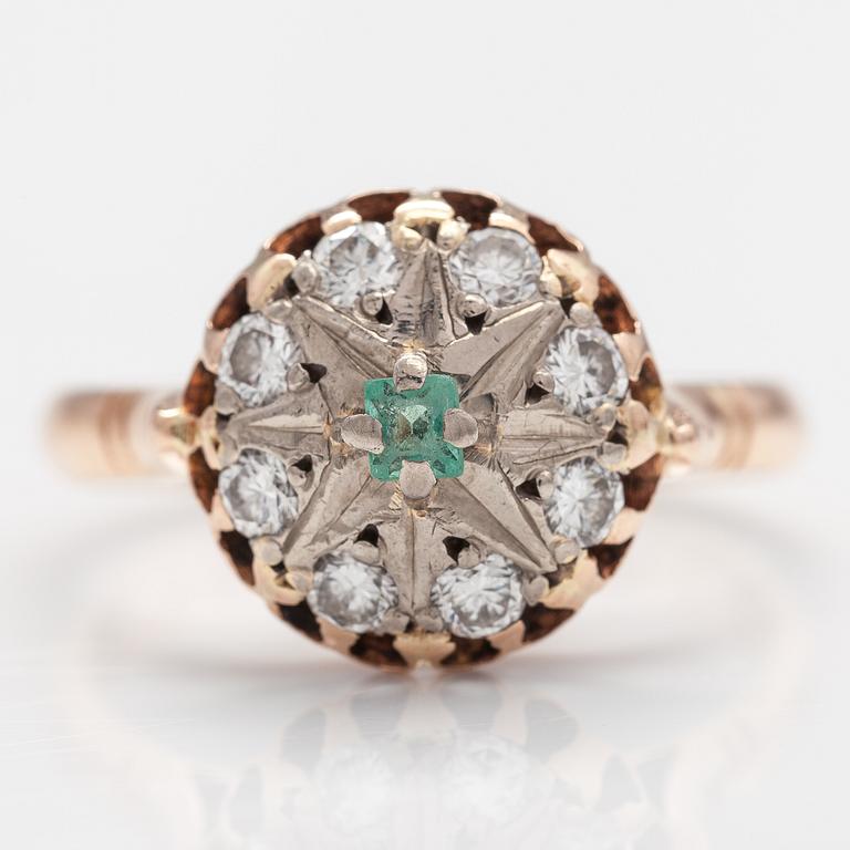 SORMUS, 14K kultaa, berylli, timantteja n. 0.40 ct yht. Neuvostoliitto.