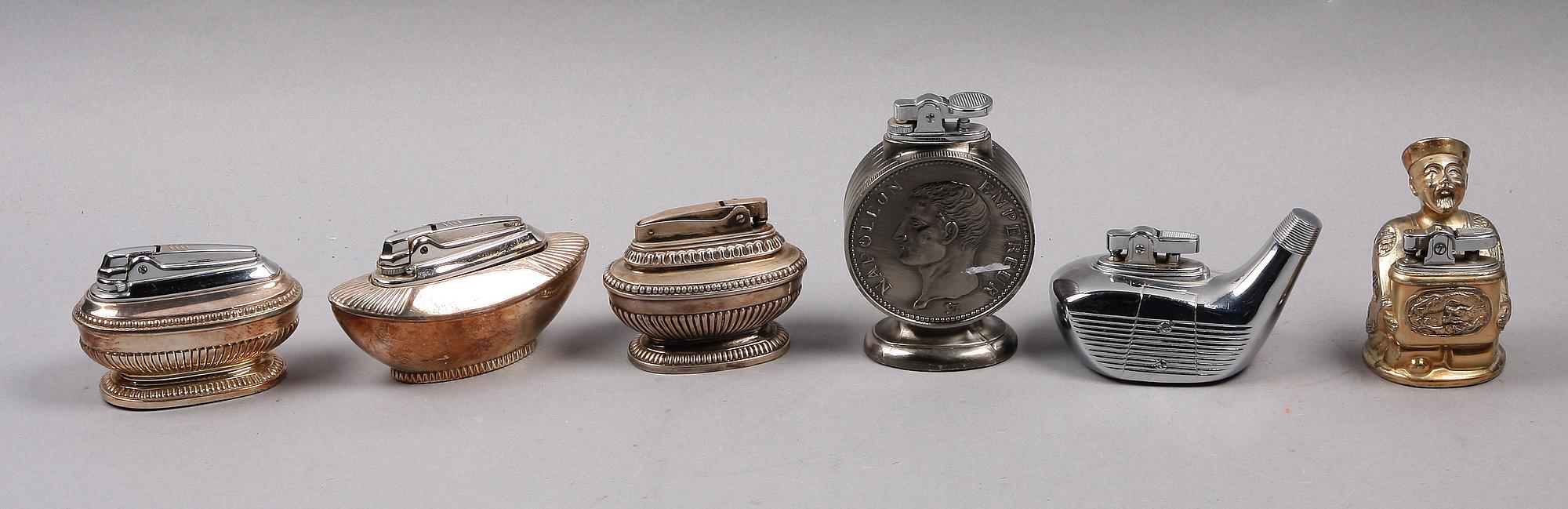 BORDSTÄNDARE, 6 stycken, vitmetall, bl a Ronson, England, 1900-tal.