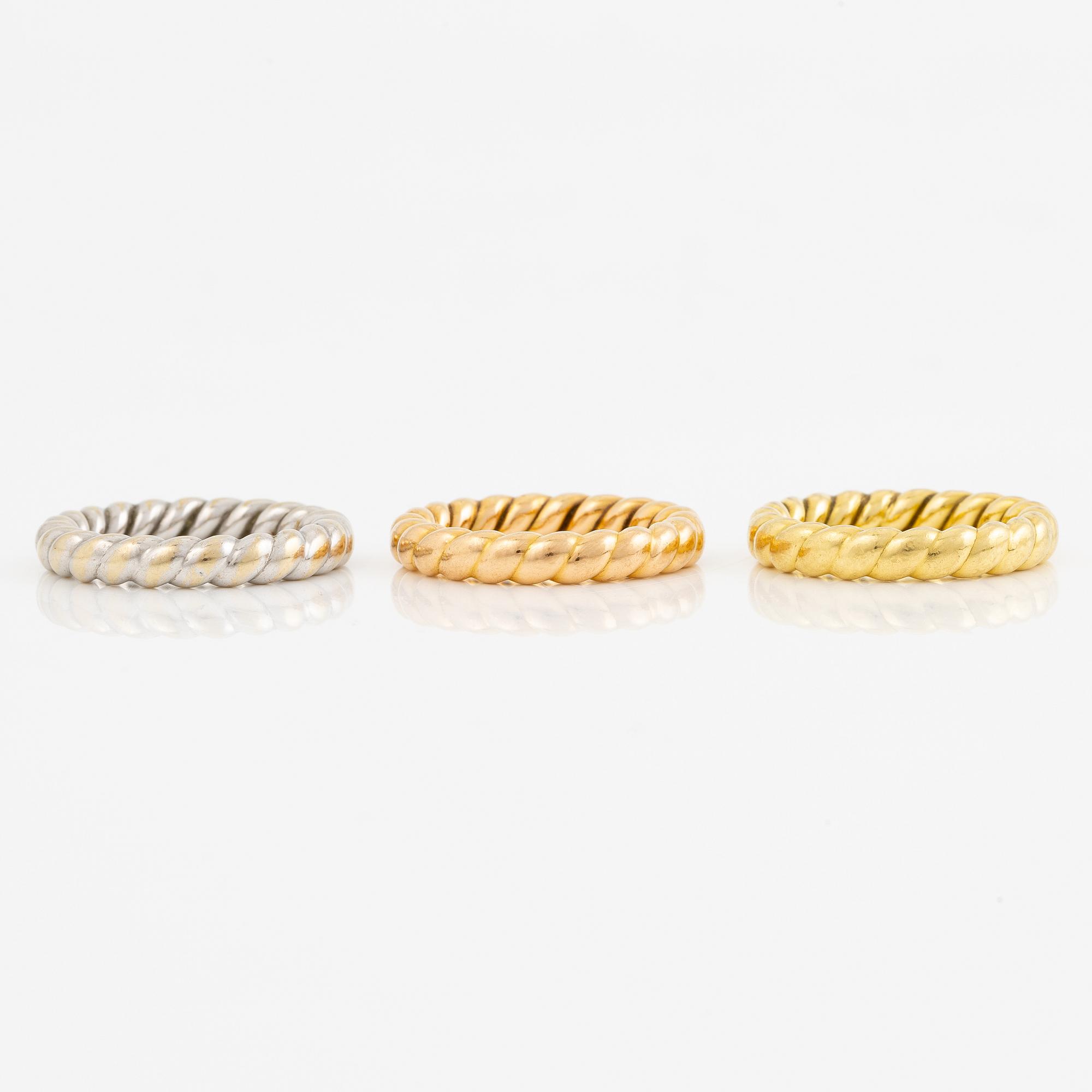 Ringar 3 st, 18K trefärgat guld.