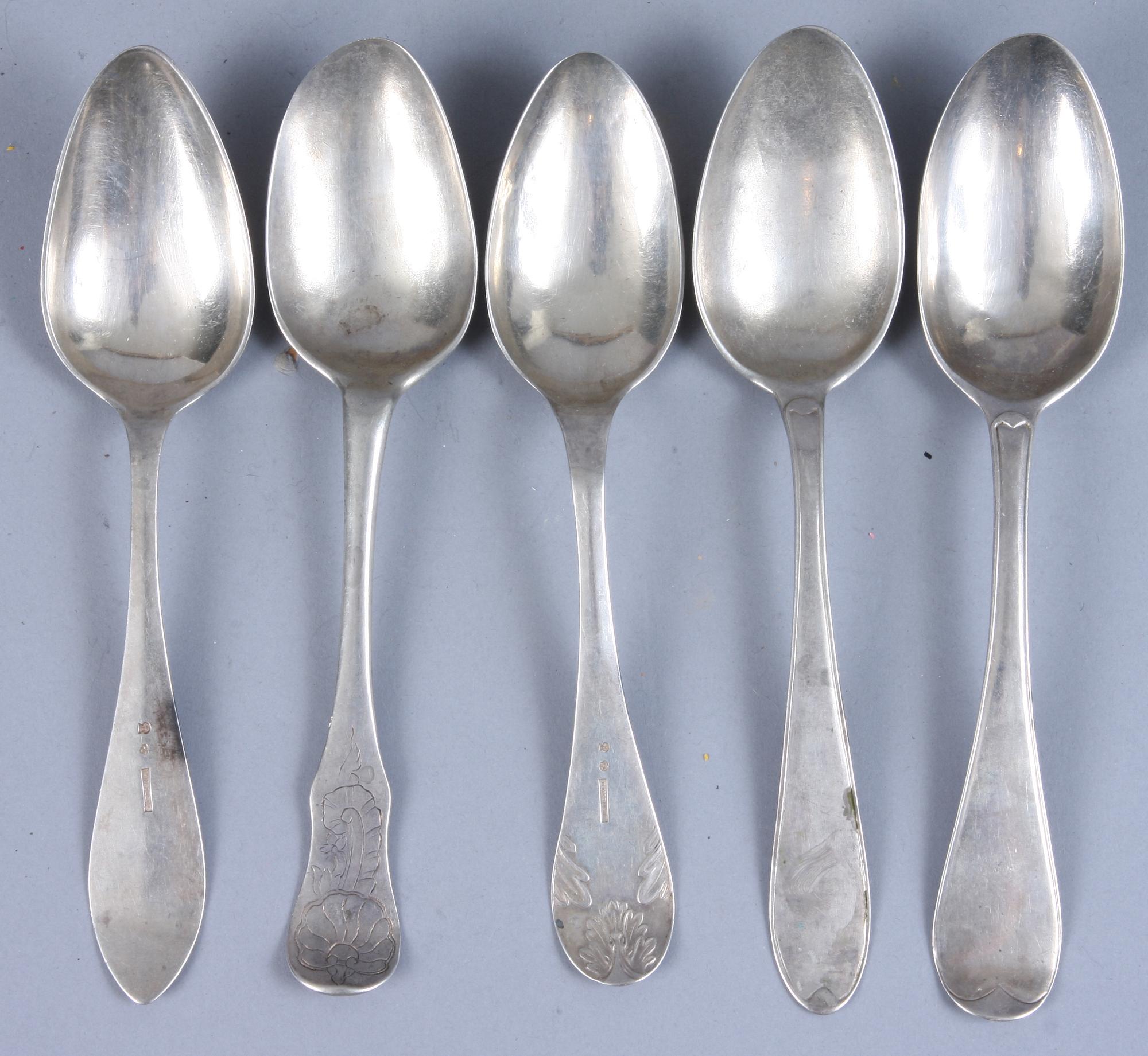 SKEDAR, 5 st, silver, 1700/1800-tal, bl a Andreas Isberg (mästare 1789-1823), Skänninge, 1790.