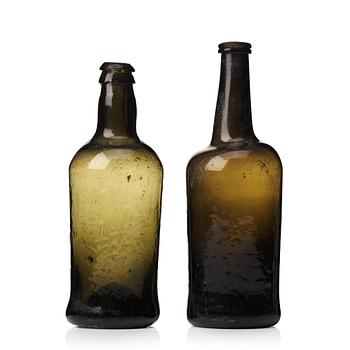 240. Two green glass bottles, 18th/19th Century.