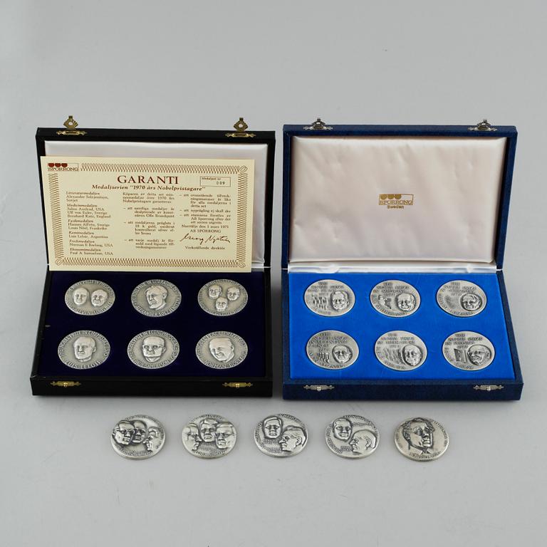 17 silver memory coins of Nobel Prize Winners 1970, 1971 and 1972, Sporrong.