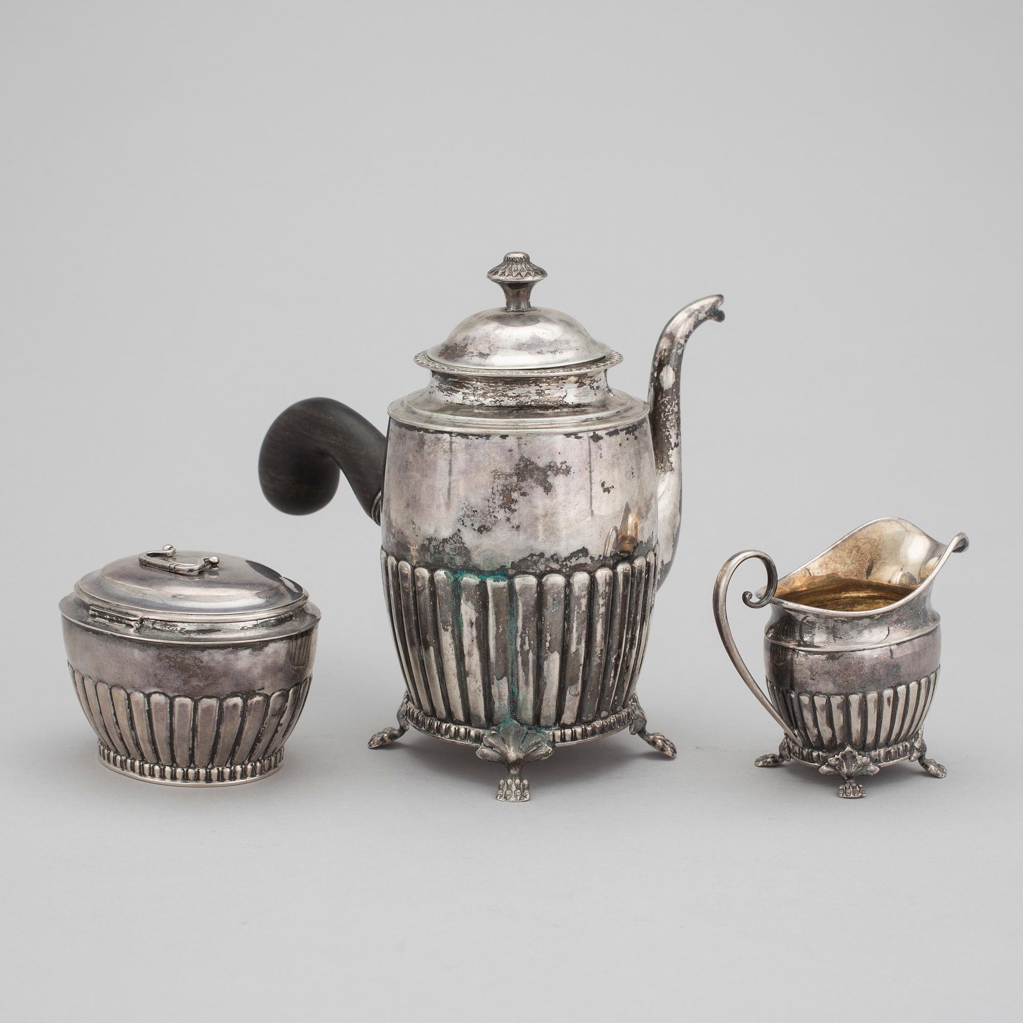 KAFFESERVIS 3 delar, silver, J. Grönroos, Kristianstad 1943. Vikt ca 502 gram.