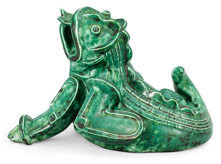 A Wilhelm Kåge stoneware dragon, Gustavsberg ca 1940.