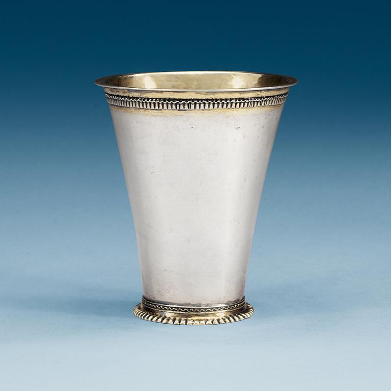 A Swedish early 18th century parcel-gilt beaker, makers mark of Daniel Ekman, Eksjö (1696-1715(1723)).