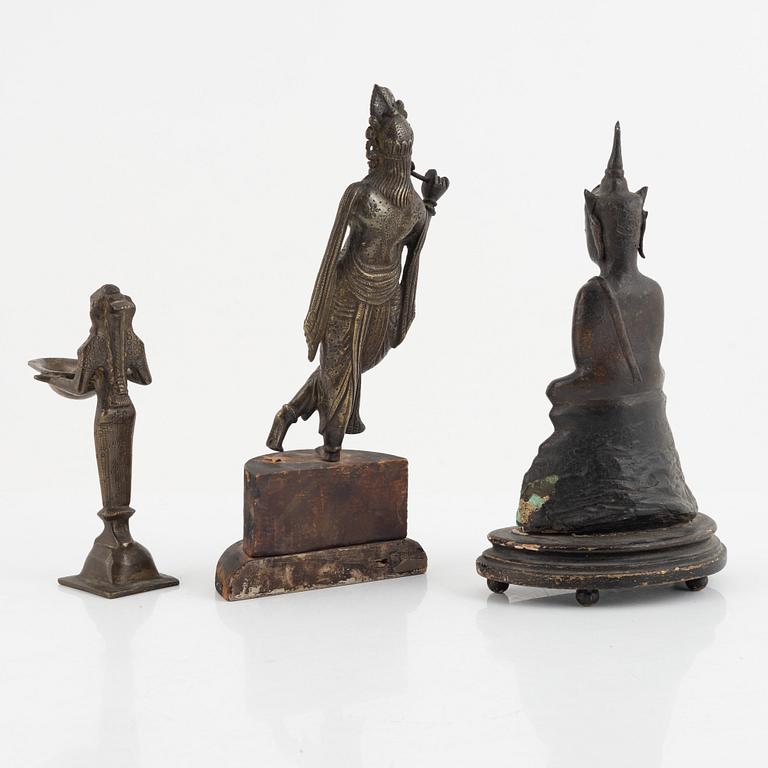 Skulpturer, kopparlegering, tre stycken. Indien samt Burma, 18/1900-tal.