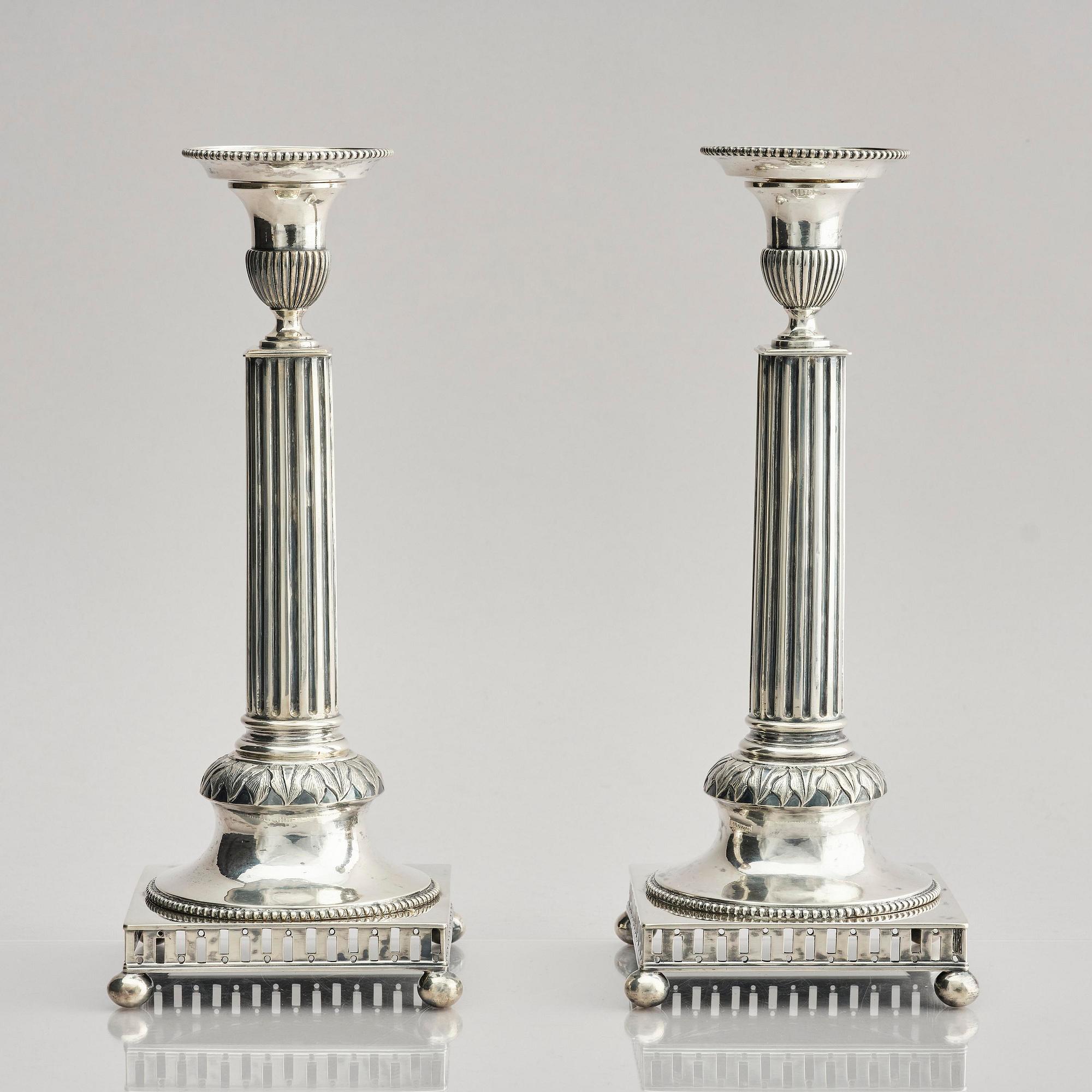 Stephan Westerstråhle, ljusstakar, ett par, silver. Stockholm 1796. Gustavianska.