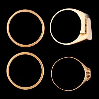 RINGAR, 4 st, 18k guld, vita och röda stenar. Total vikt 17 g.