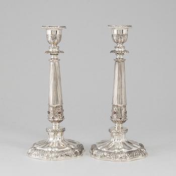 A pair of Danish 19th century silver candlesticks, mark of Carl Josef Delcomin, Copenhagen 1842.