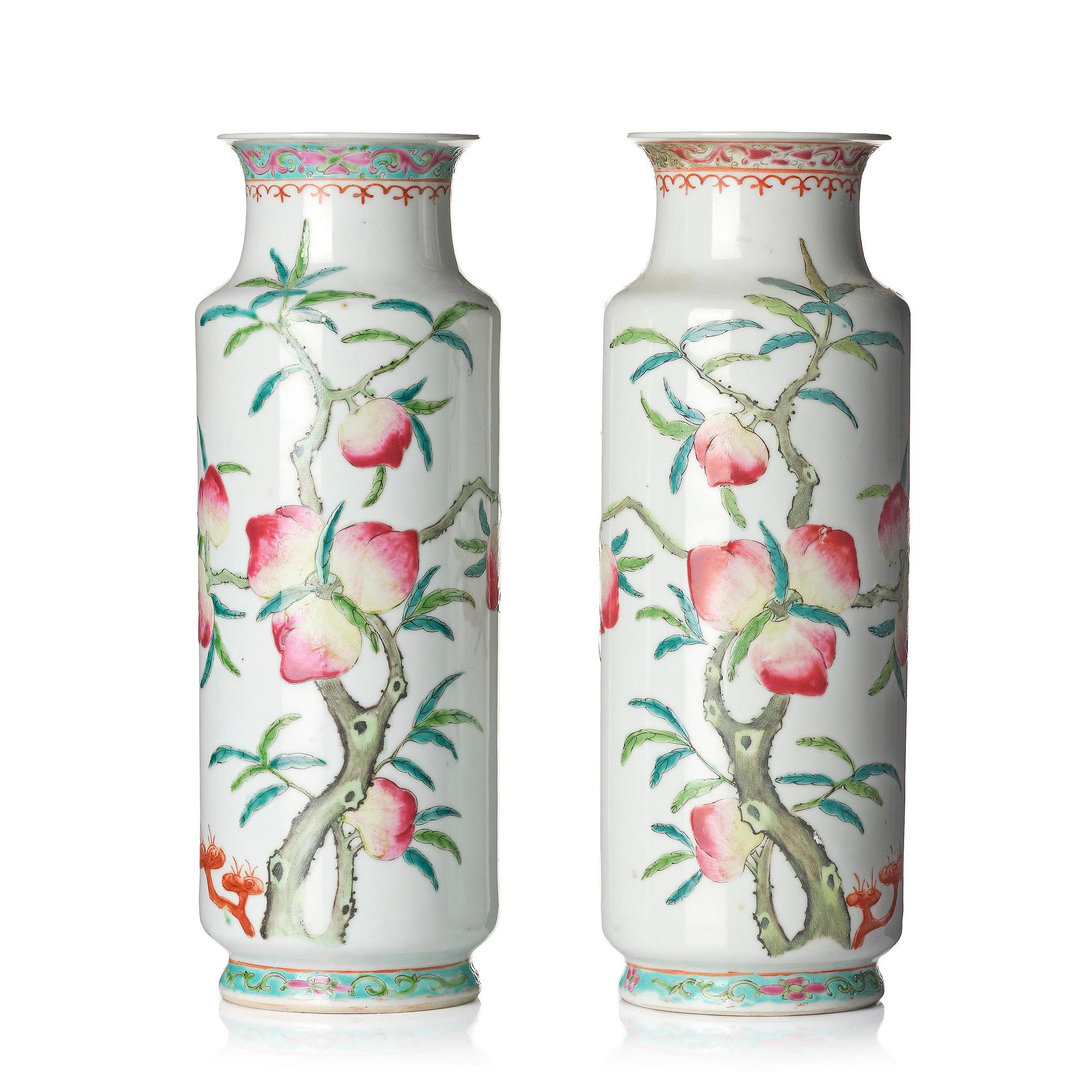 A pair of 'peaches' vases, China, 20th century.