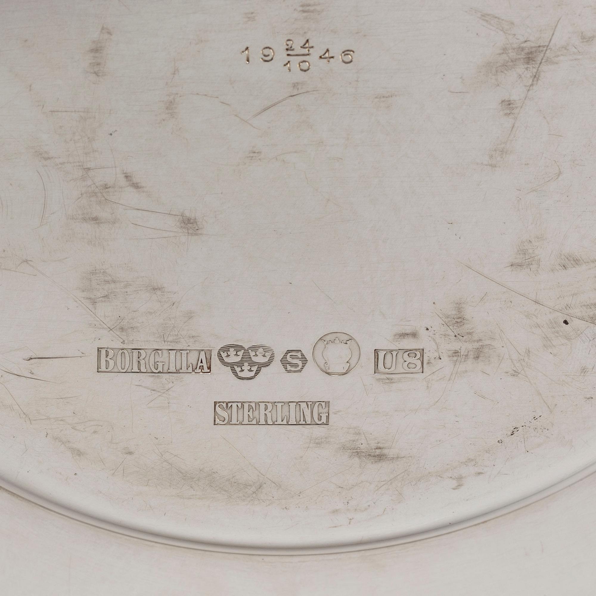 ATELIER BORGILA, undertallrikar, 10 st, sterlingsilver, Stockholm, 1946.