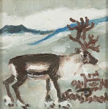 Lars Pirak, Reindeer in Mountain Landscape.