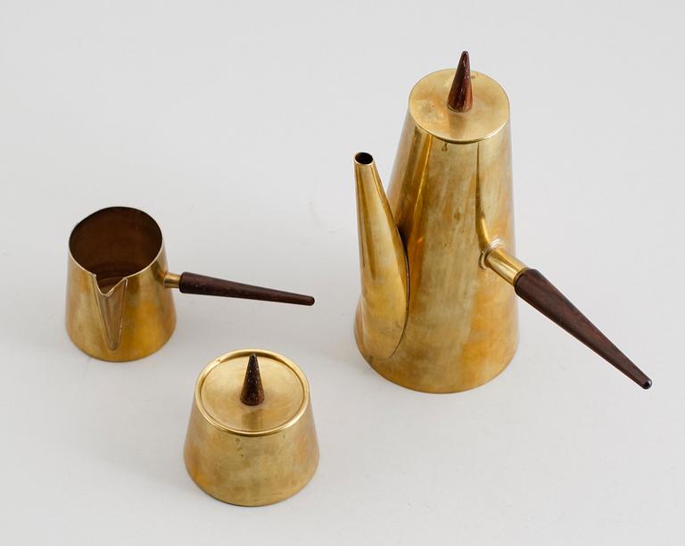 KAFFESERVIS, 3 delar, mässing, Italien, 1900-talets mitt.