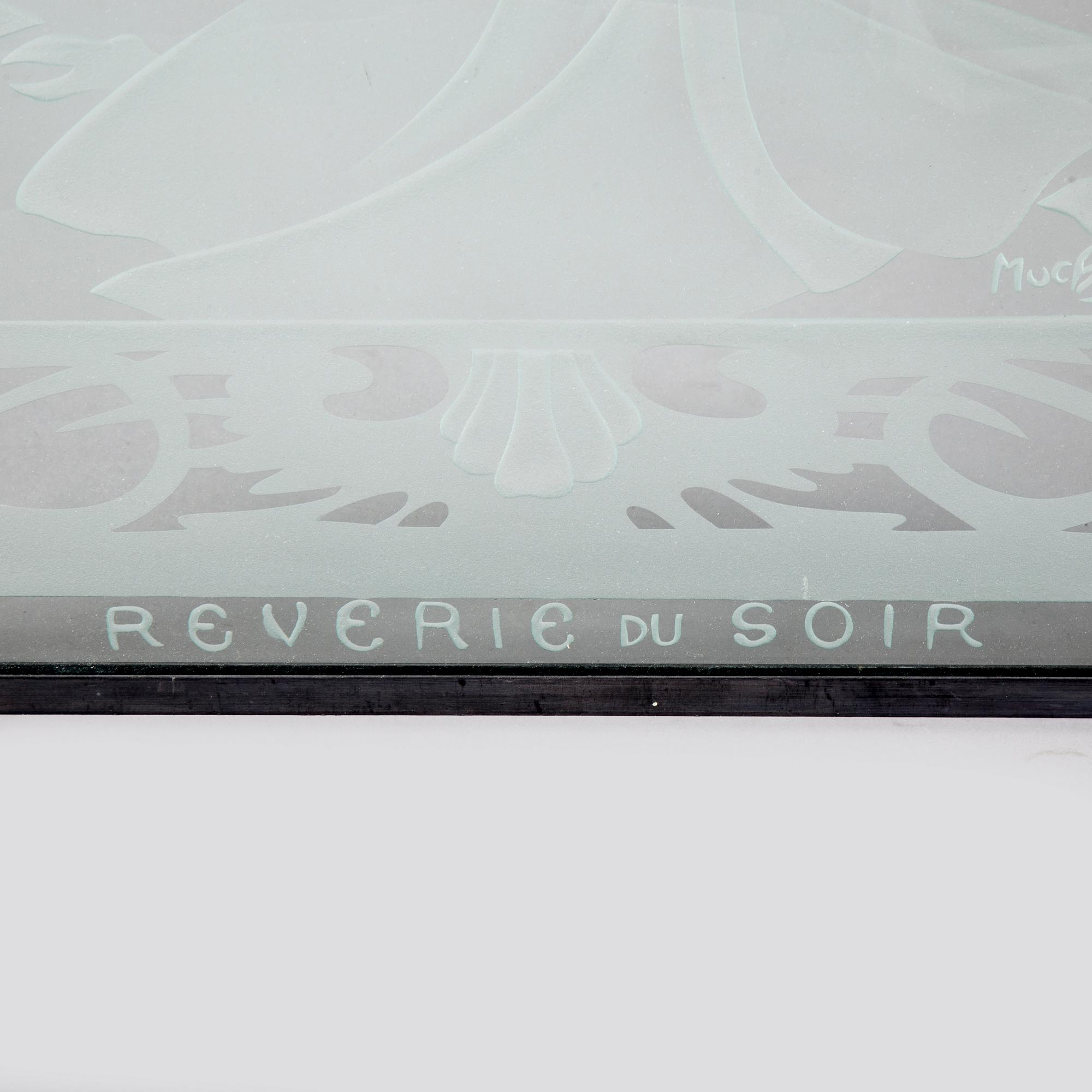 a glass window decor after Alphonse Mucha, 20th century.