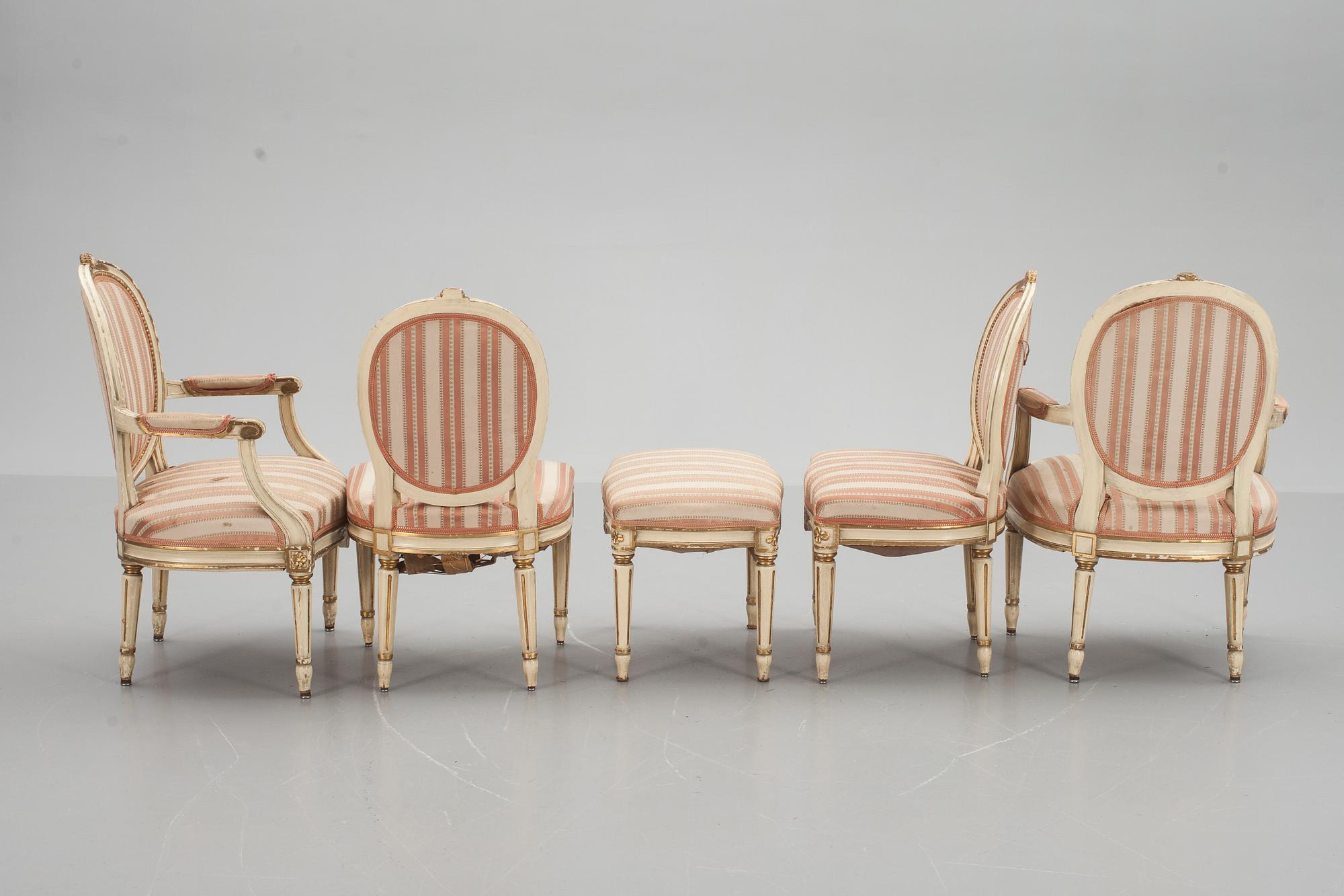 SALONGSGRUPP, 7 delar, gustaviansk stil, 1900-talets början.