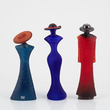 Kjell Engman, a group of three figurines from the 'Catwalk' series, Kosta Boda.