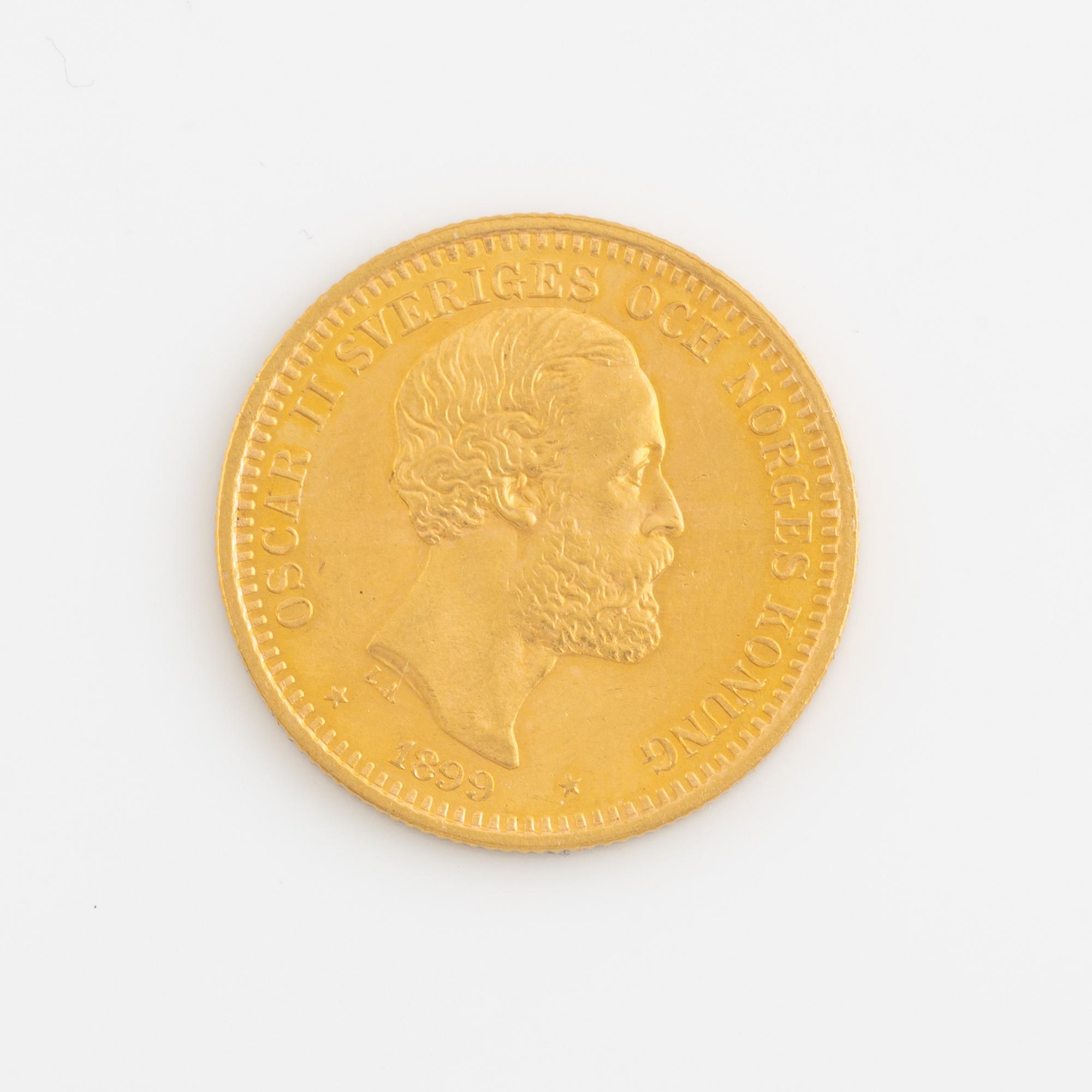 Oscar II, guldmynt, Sverige, 20 kr, 1899.