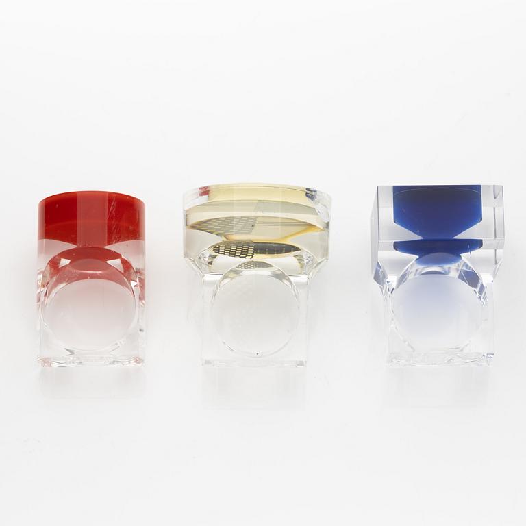 Siv Lagerström, three acrylic plastic rings, 1970s.