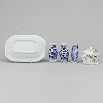 PARTI PORSLIN, 5 delar, Kina, Qing-dynastin 1644-1912.