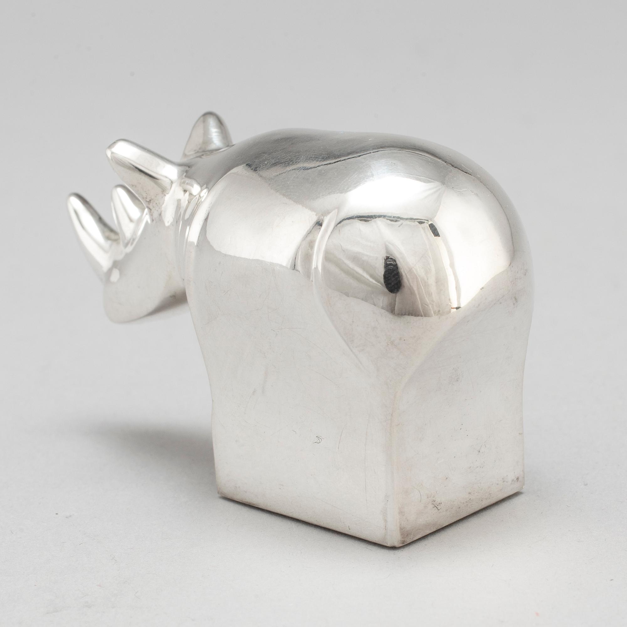 GUNNAR CYRÉN, a zinc silverplate rhinocerus sculpture by Dansk design Japan.