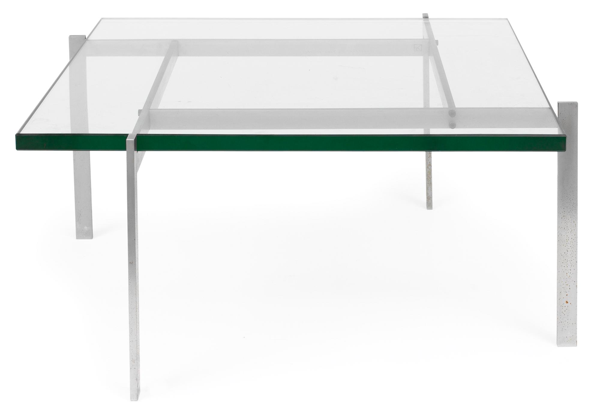 A Poul Kjaerholm glass and steel sofa table, "PK-61" in a special size made to order, E Kold Christensen, 1965.