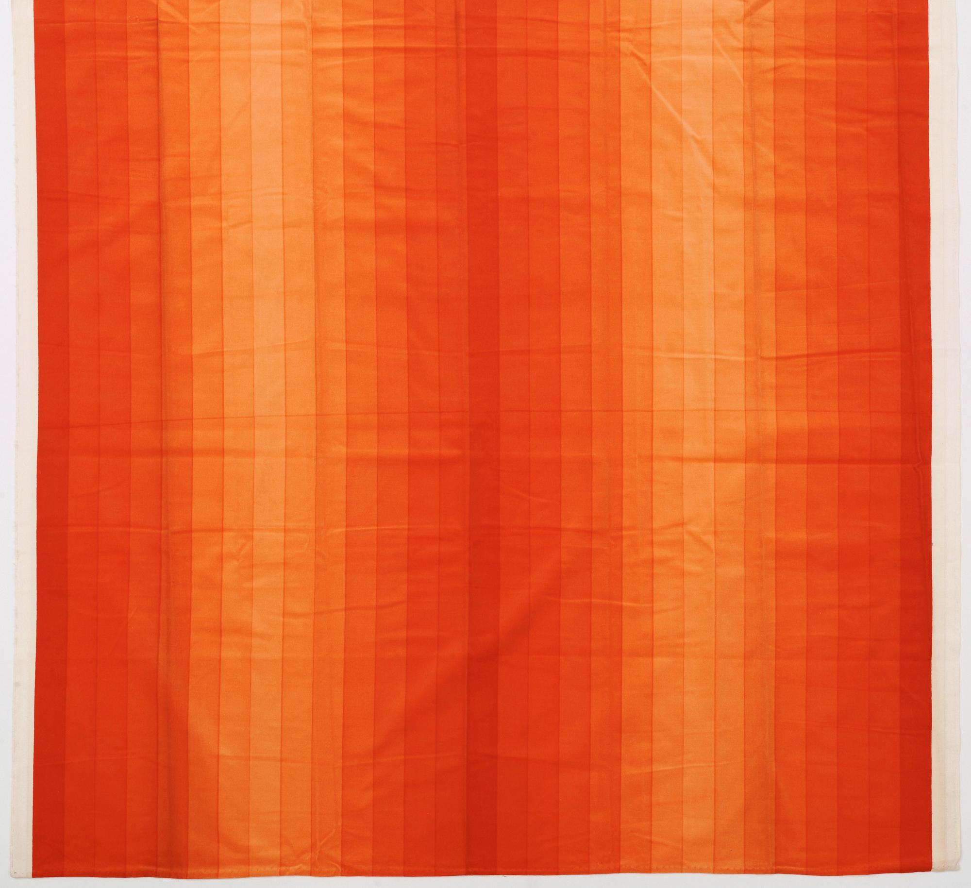 Verner Panton, CURTAINS, 2 PIECES, AND SAMPLERS, 11 PIECES.  Cotton velor. A variety of orange nuances and patterns. Verner Panton.
