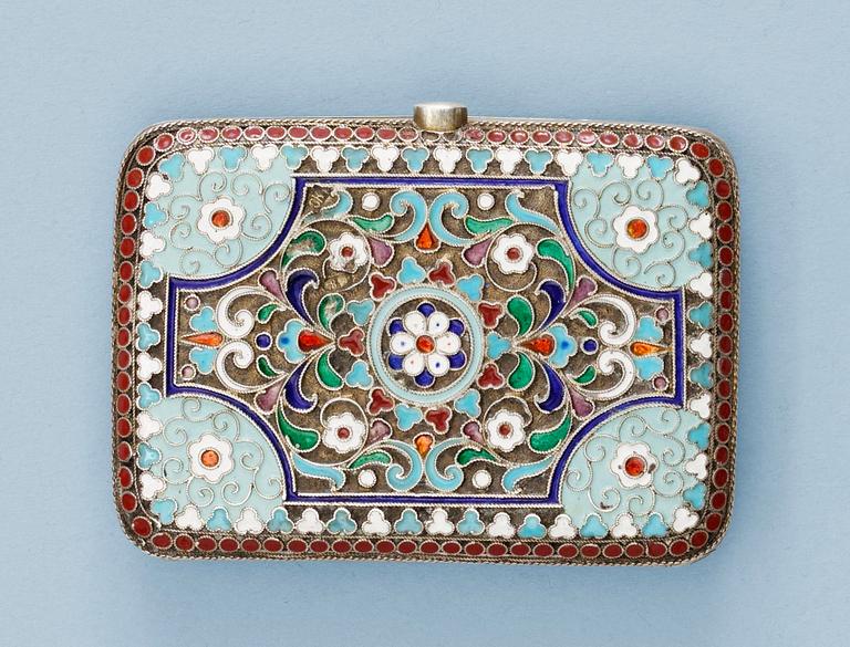 A RUSSIAN SILVER-GILT AND ENAMEL CIGARETTE-CASE, possibly of Gustav Klingert, Moscow 1908-1917.