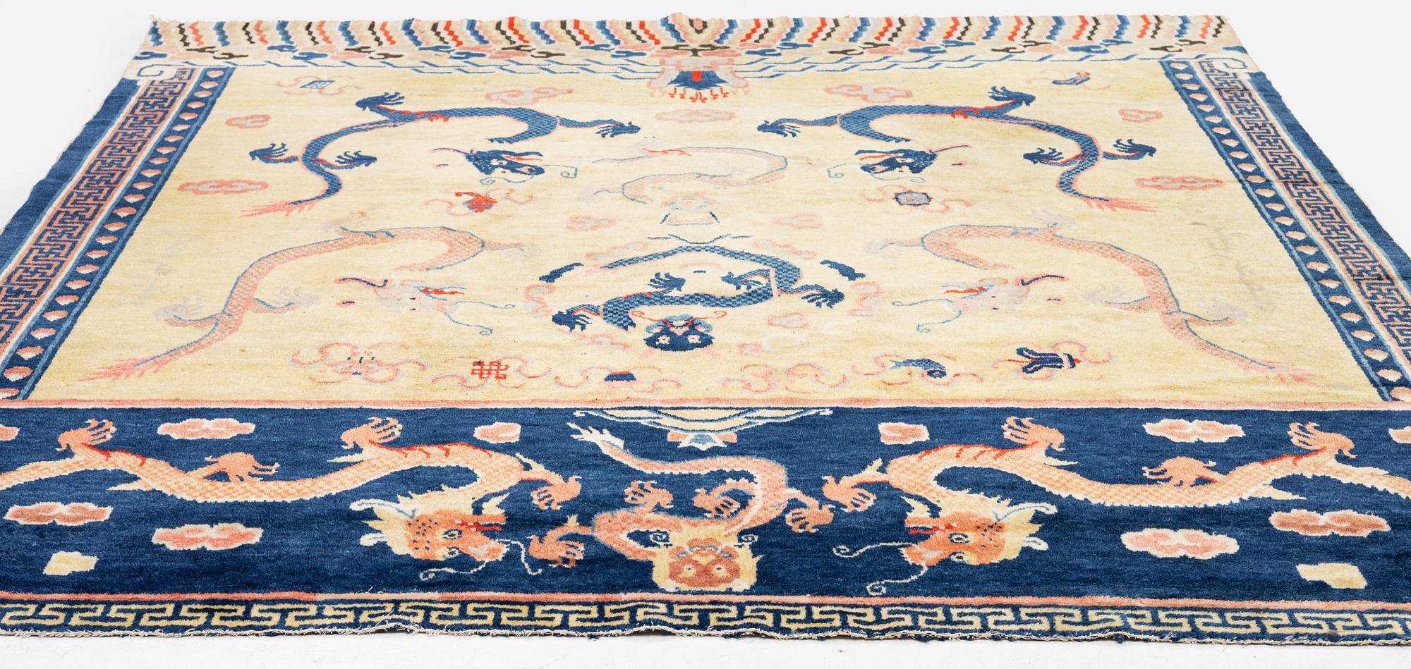 A Ningxia banner rug, Northern China, late Qing dynasty, c. 230x222 cm.