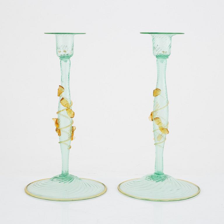 A pair of glass candle sticks, second half of the 20th Century.