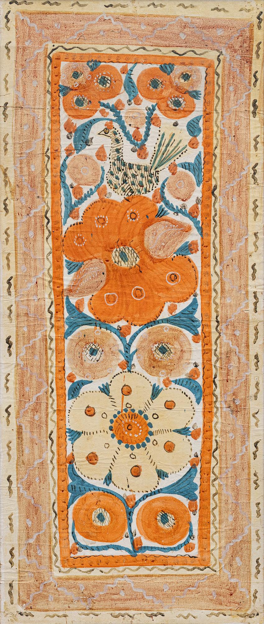 Textile paintings, a pair, so-called rooster paintings, Sunnerbo school, Småland, first half of the 19th century.