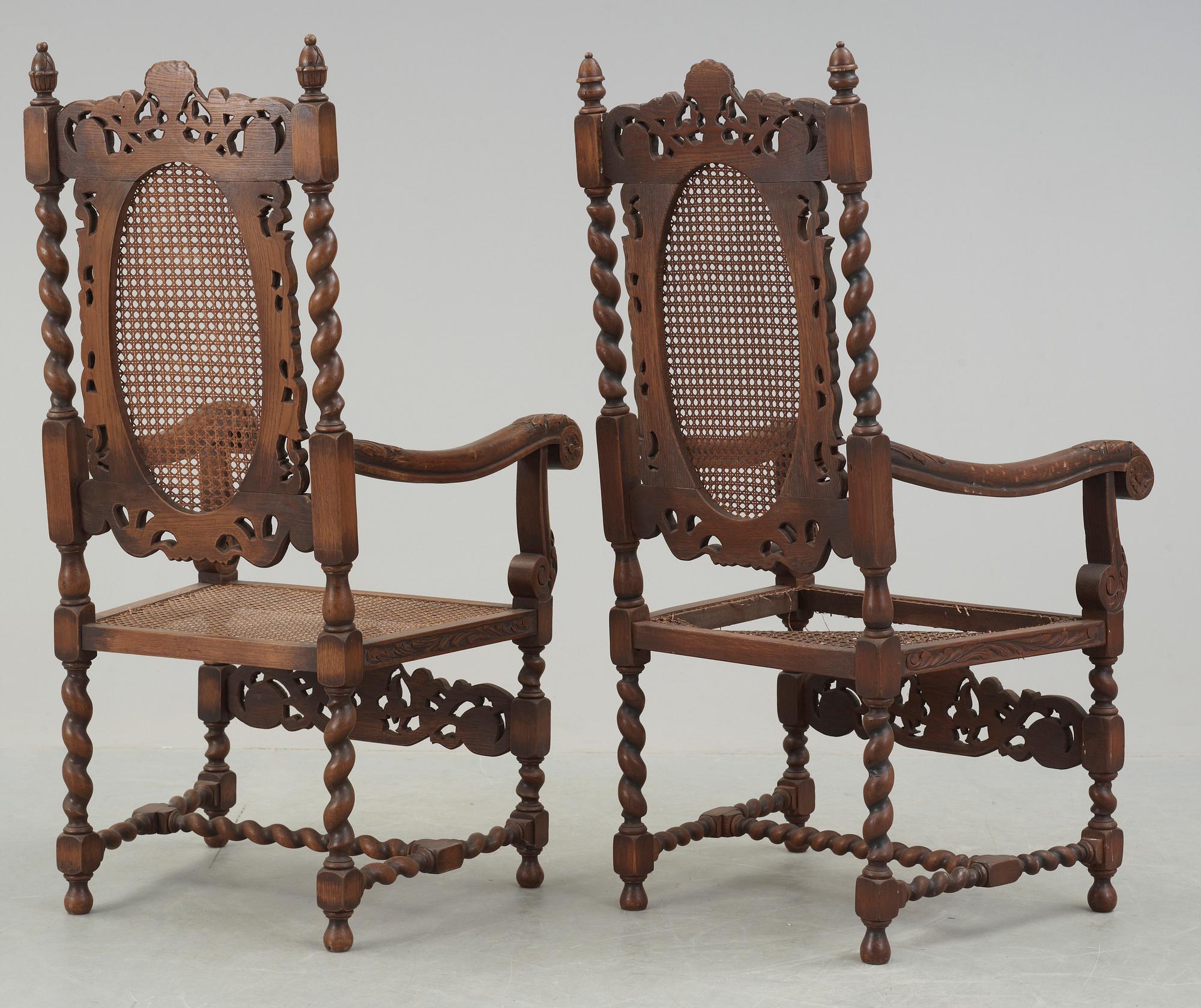 FÅTÖLJER, ett par, barockstil, 1800-tal.