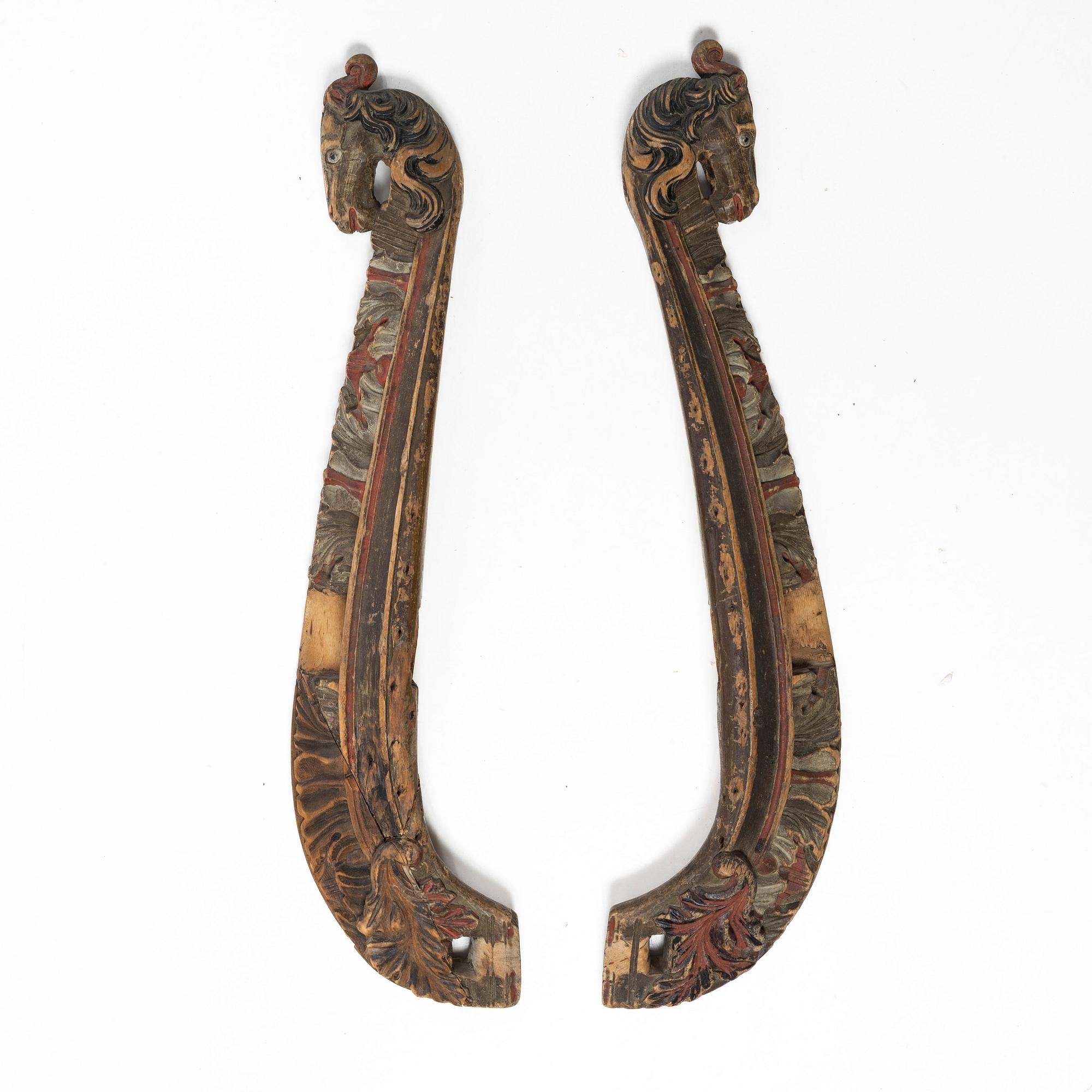Locomotives, a pair. Folk art, Jämtland, 17th-/18th century.