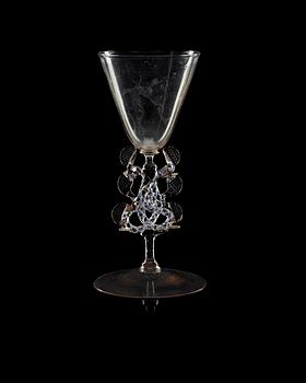 604. A German 'flügel glass' goblet, 17th Century.