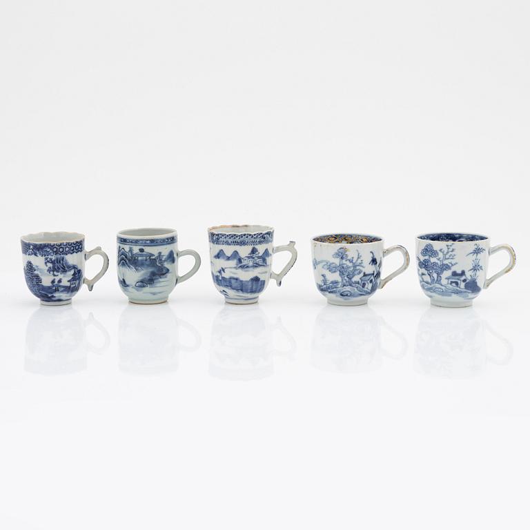 A set of 11 odd Chinese Export cups, Qing dynasty, 18th Century.