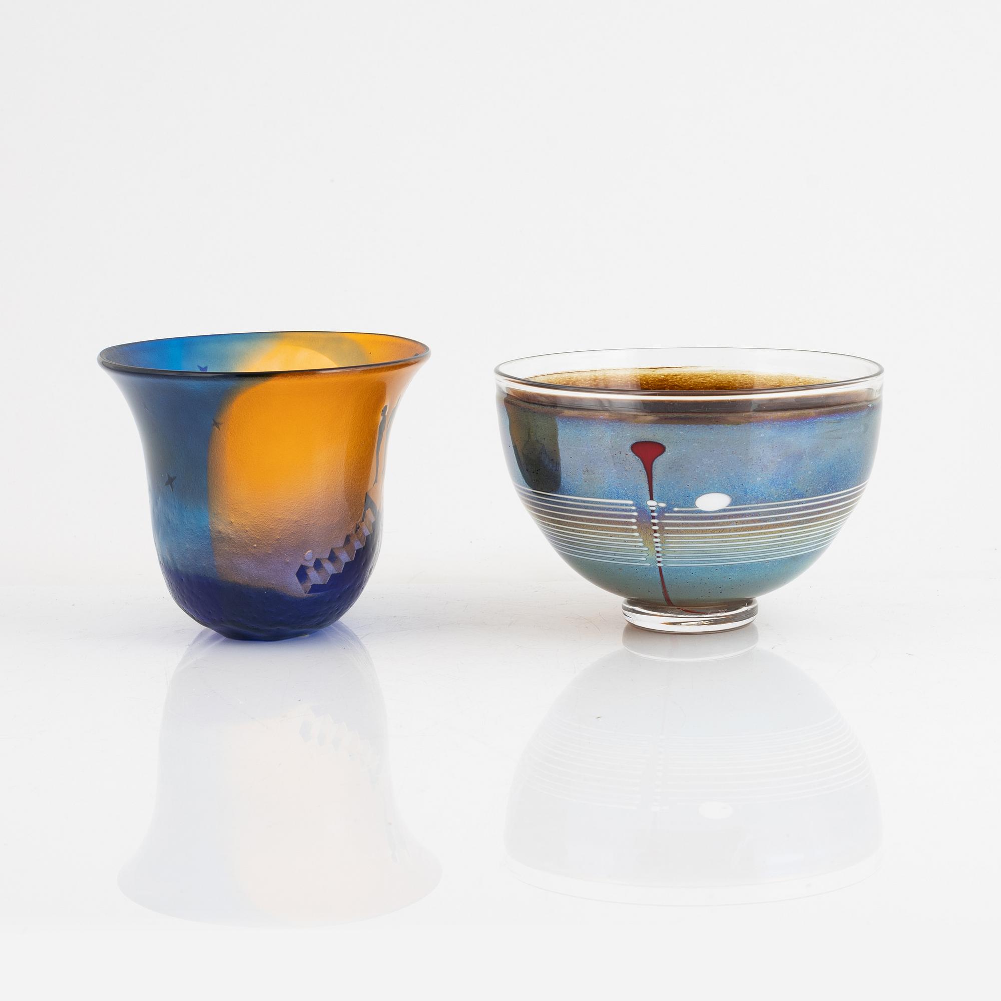 Bertil Vallien, a vase and bowl, Kosta Boda.