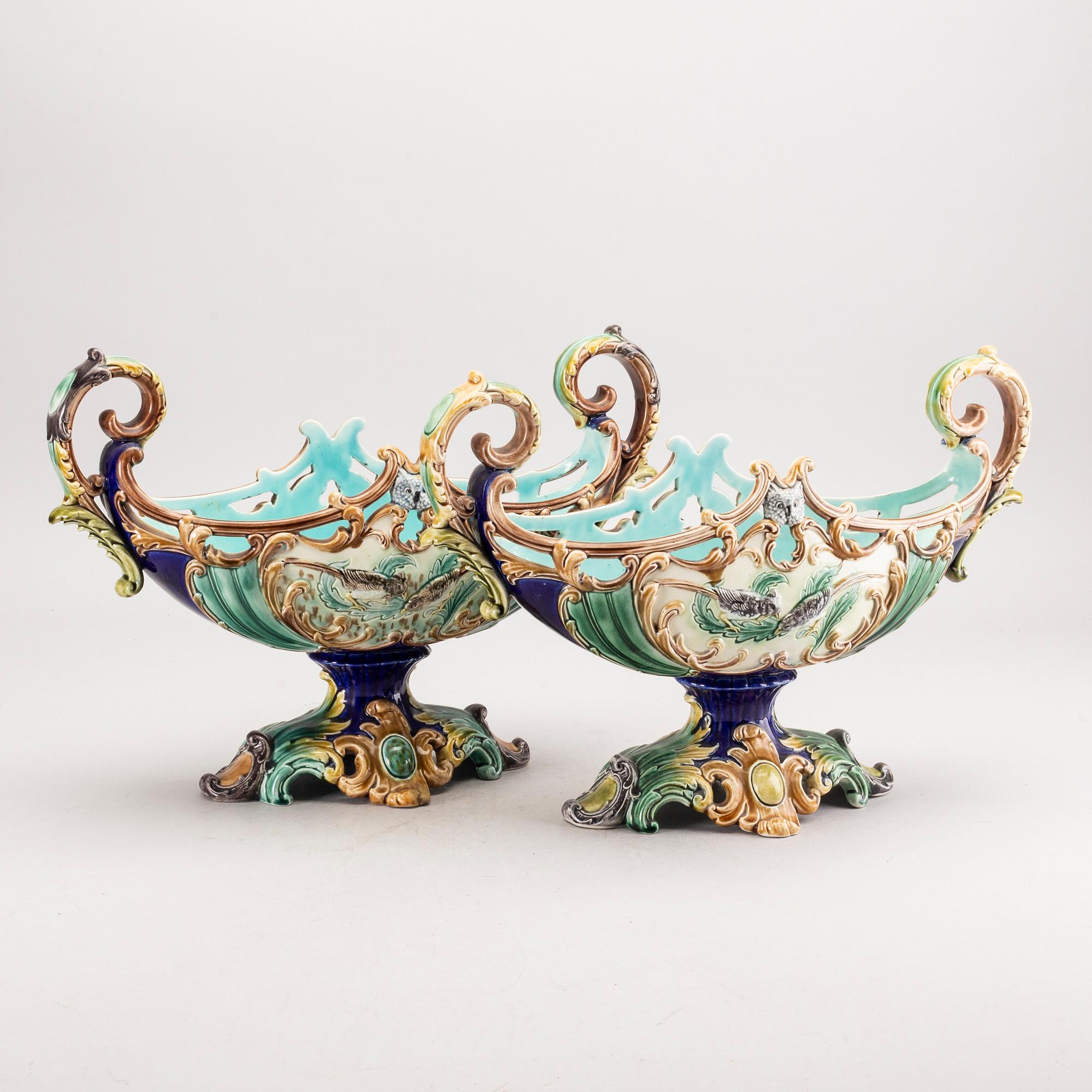 A pair of Gustavsberg majolica jardinière 1890's.