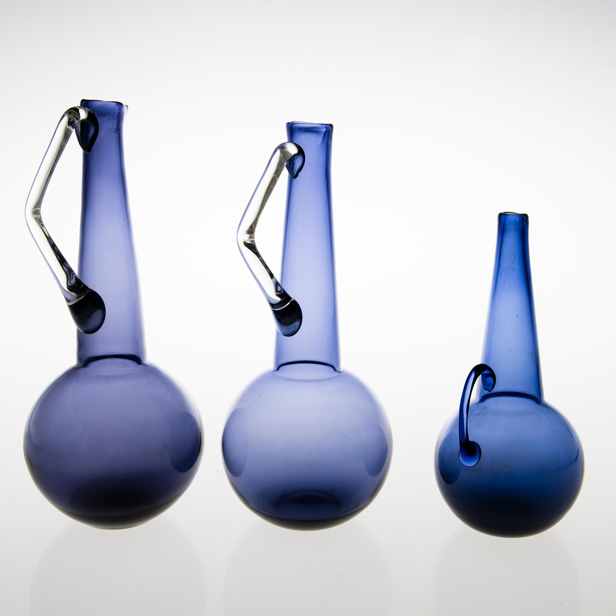 TAMARA ALADIN, KARAFFER, 3 st, glas, Riihimäen Lasi 1961-66.