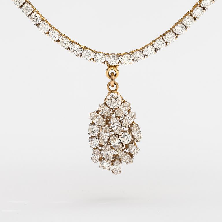 HALSBAND, 18K guld, briljant- och marquiseslipade diamanter ca 13.56 ct tot.