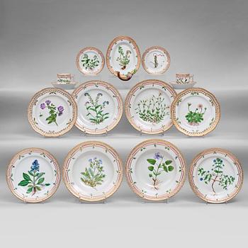 373. A Royal Copenhagen 'Flora Danica' part dinner service for two, Denmark, 20th Century. (13 pieces).