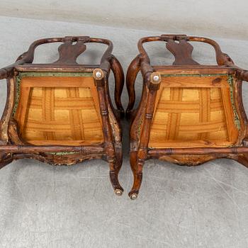 A pair of Swedish Rococo armchairs, second half of the 18th century.