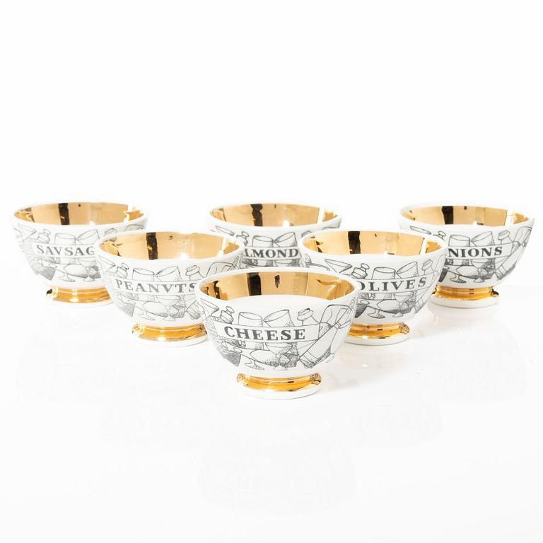 Piero Fornasetti, six bowls, Fornasetti, Milan, Italy.