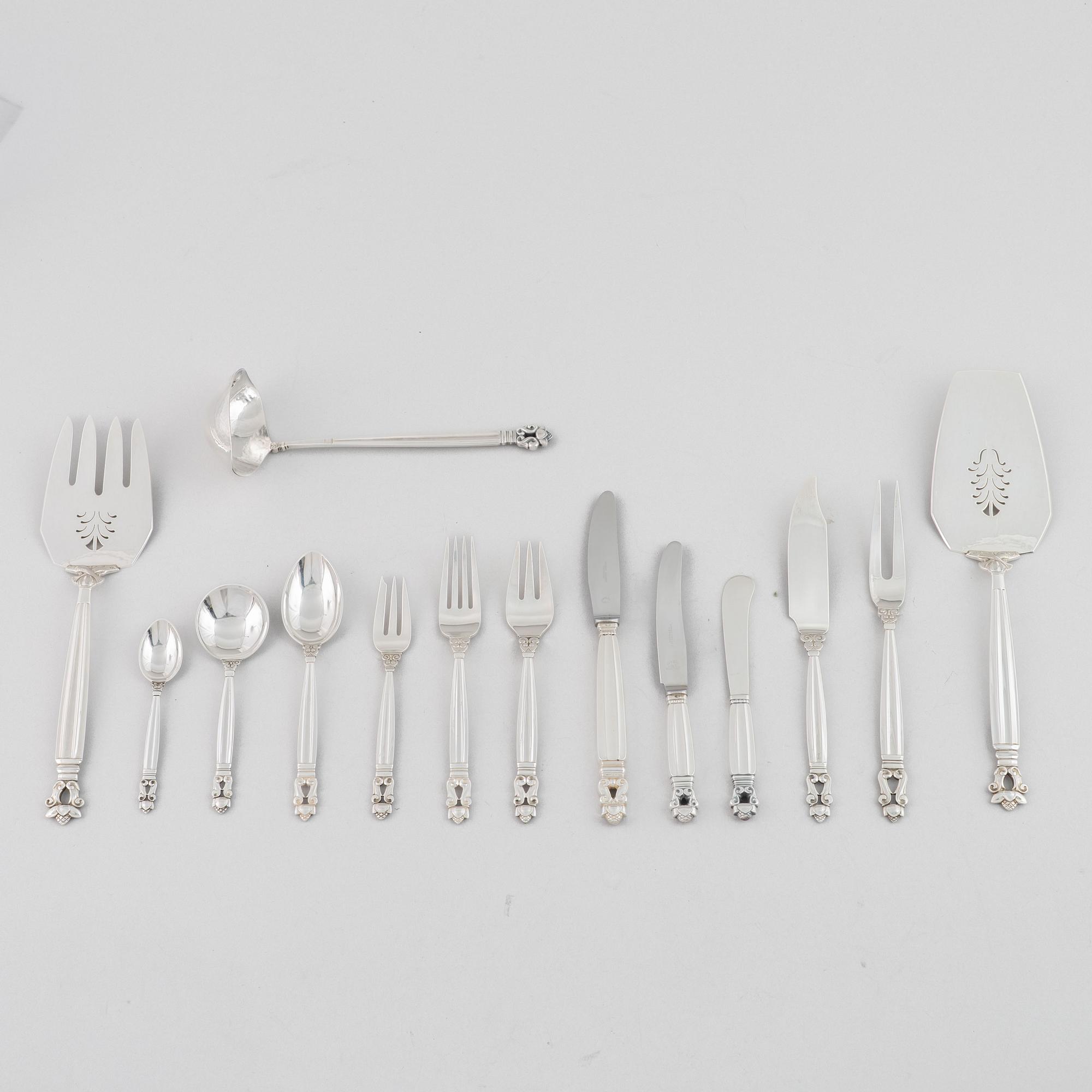Georg Jensen, a set of 102 pieces of 'Konge/Acorn' sterling silver flatware, design Johan Rohde, Copenhagen.