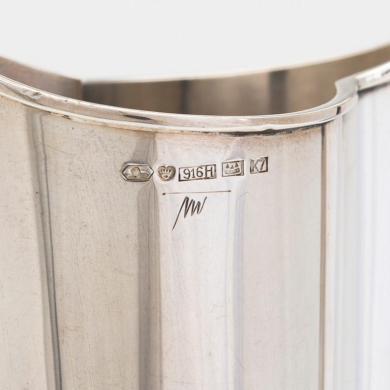 Tapio Wirkkala, a 'Liekki' (Flame) silver vase on a rosewood base, model TW 228, Kultakeskus, Hämeenlinna 1963.