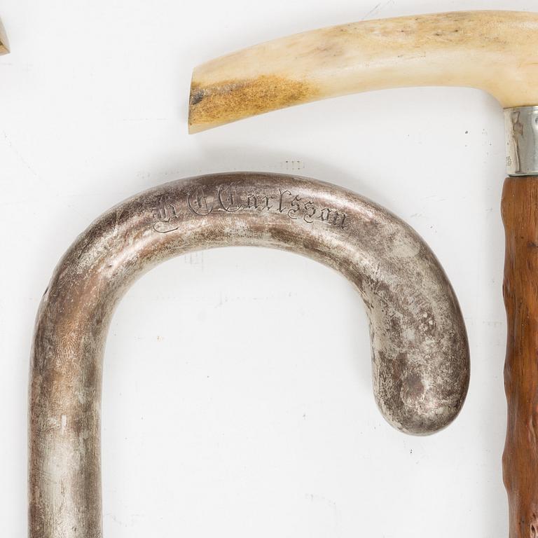 A set of eight canes, frist half of the 20th Century. (6 of them with silver details).