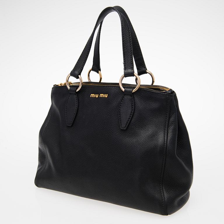 Miu Miu Black Leather Tote Bag.